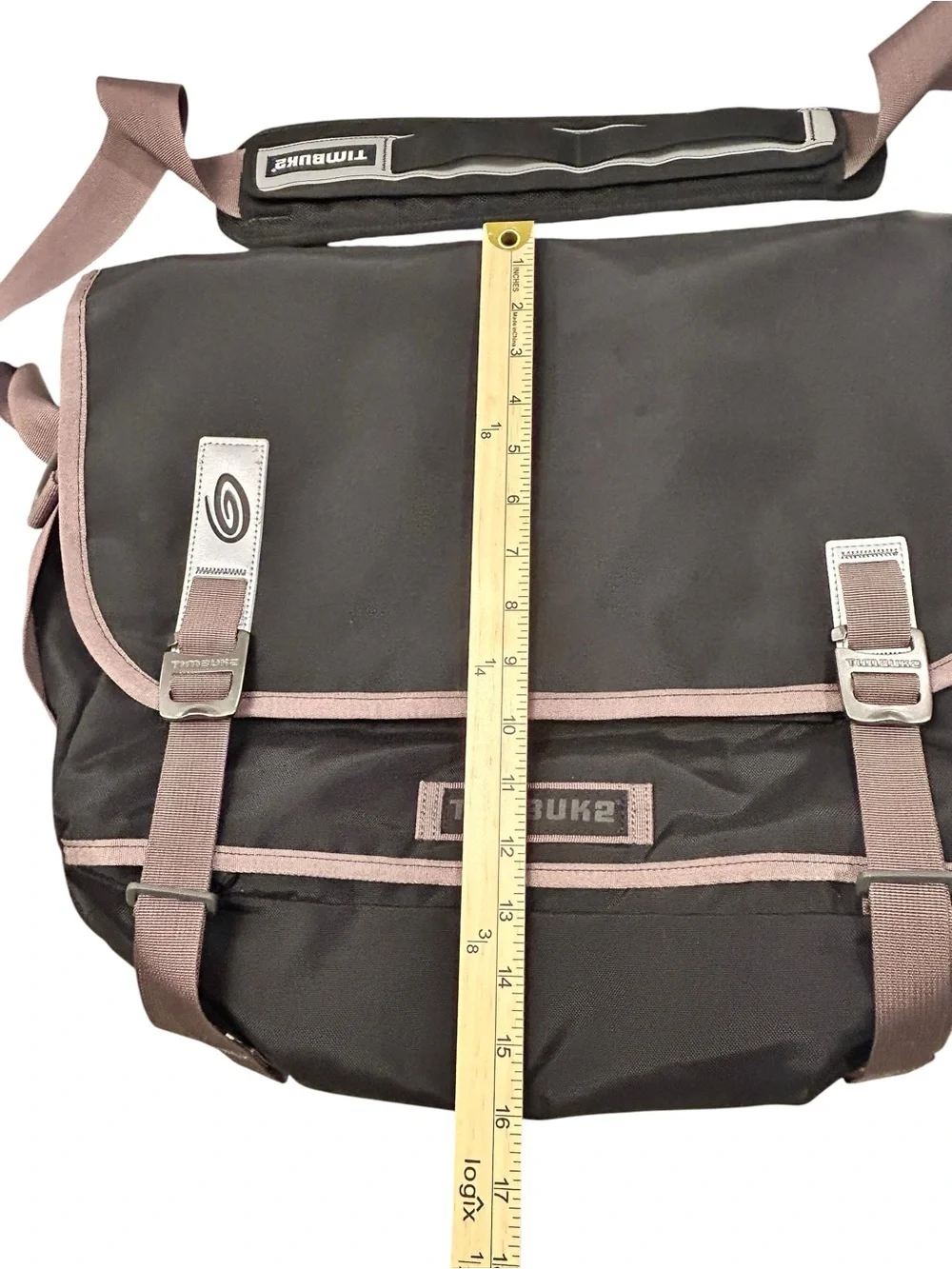 Timbuk2 Command Black Messenger Bag Taupe Trim EUC Laptop Travel TSA Business